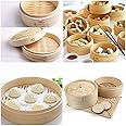 Kunya® Dimsum Basket Round Shape Momos/Dimsum/Wanton Steamer Bamboo Box - Great for Dim Sum, Buns, Dumplings, Vegetables, Fish - Beige (7 Inch)