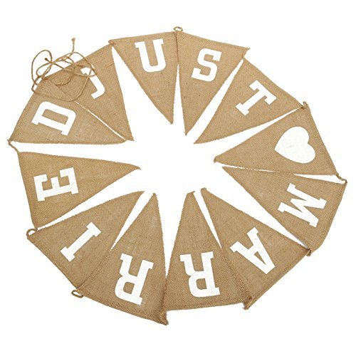 3M/10Feet Jute Hessischen Sackleinen Bunting Schöne Leinen Vintage Banner Flag Wimpel Girlande für Hochzeitsfest-Dekoration (JUST MARRIED) - 3