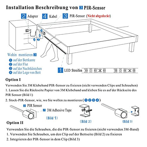 Bewegung aktiviert Bett Licht, GOCHANGE Flexible LED Streifenlicht, Auto Ein/Aus Bewegungsmelder Nachttischlampe, Bewegung aktivierte LED-Lichtleiste(Ein Sensor Kit) - 4