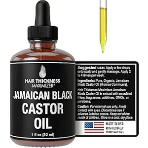 100% organic cold-pressed jamaican black castor oil (1fl oz) by hair thickness maximizer. pure + unrefined oils for thickening hair, eyelashes, eyebrows. avoid hair loss, thinning hair for men + women