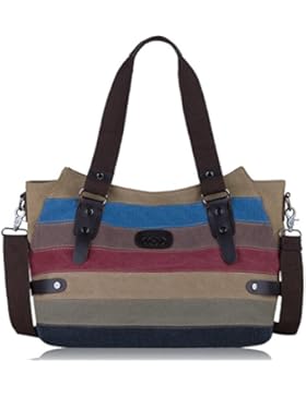 Coofit Damen Handtasche Bunt Multi-Color-Striped Handtasche Shopper Canvas Umhängetasche Damen Schultertasche