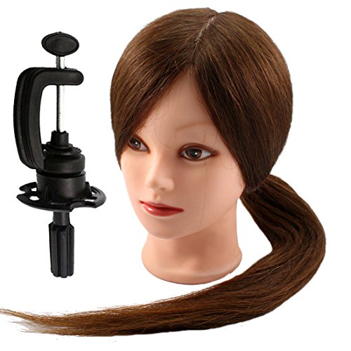 Neverland Professional 26" 80% Real Human Hair Hairdressing Equipment Styling Head Doll Mannequin Training Head Tools Braiding Cutting Student Practice Model with Clamp