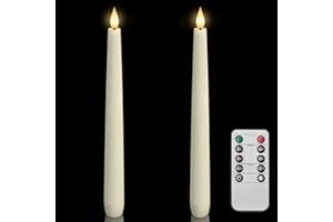 Homemory 2 Pack Real Wax Flameless Taper Candles with Remote and Timer, 9.6 inch Battery Operated Stick Flickering, Led Window Table Candles with Lifelike Flame for Indoor Home Decor