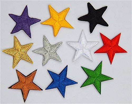 Mixed Star Patches > Pack of 10 > Embroidered > Iron-on > 1" (25mm) Hand Finished