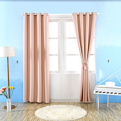 TwinkleR 2er-Set Gardine Vorhang blickdicht , Verdunkelungsvorhang Thermovorhang mit Ösen , schwere Ösenschal Verdunkelungsgardine (Rosa) - 2