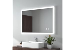 EMKE 1000 X 700 mm Illuminated Backlit Led Bathroom Mirror with Bluetooth, Wall Mounted Multifunction Bathroom Vanity Mirror with Shaver Socket and Demister Pad, Energy-Saving Illuminated Smart Mirror