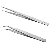 Ainiv 2PZ Pinzette di Precisione in Acciaio Inox, Pinzette in Acciaio Inox Multiuso, Pinzette Lunghe Dritte e Curve, per Lavo