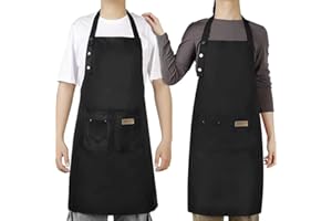 Theuwnee® Grembiule, Grembiule da cucina impermeabile con tasche, grembiule da cucina regolabile, grembiule da griglia, grembiule da bibita, grembiule da cucina di qualità professionale, 67 x 72 cm