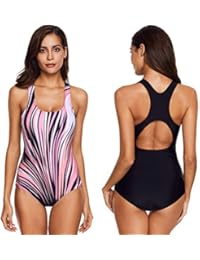 Traje de baño de mujer a rayas de una pieza, QinMM bañador de bikini push-up