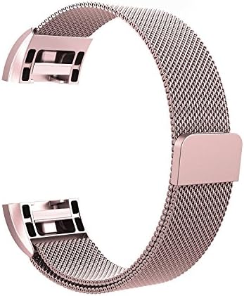 For Fitbit Charge 2 Strap Bands, HiPai Milanese Loop Stainless Steel Adjustable Replacement Accessories Metal with Unique Magnet Lock - Rose Pink Small