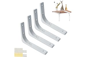 STILLWEN 4 Pcs Staffa Mensola Bianca, Staffa a L per Mensole, Staffe Scaffali a Parete Impieghi Gravosi con Viti per Capannone, Staffe Mensola Muro Reggimensole Acciaio Carico Massimo 30 Kg (150 * 125 mm)