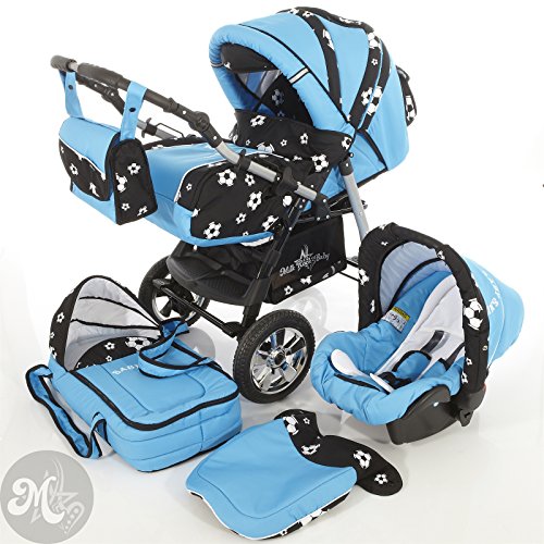 Milk Rock Baby Starcruiser Pram & Pushchair Travel System (car seat, raincover, mosquito net, cup holder, changing pad) 29 Turquoise Soccer