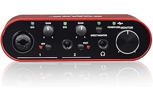BOMGE BMG11S USB-Audio-Schnittstelle (24 Bit/192 kHz) mit XLR, 48 V Phantomspeisung, für Gitarristen, Sänger, Podcaster oder Produzenten – High-Fidelity, Aufnahme in Studioqualität (rot)