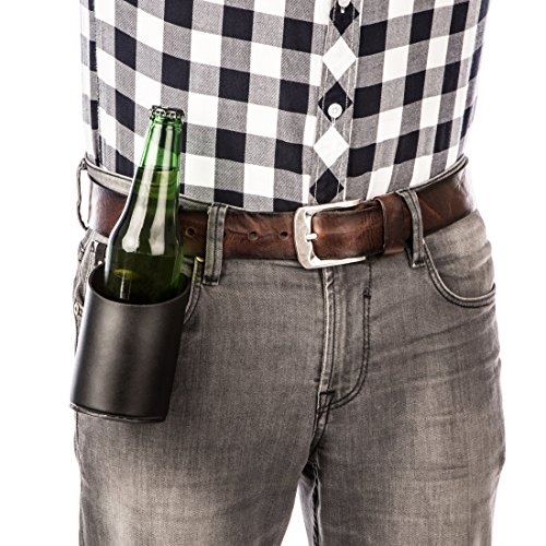 Levivo Lederholster für Flaschen und Dosen, ohne Nieten, bis ca. 0,5 Liter, Schwarz - 3