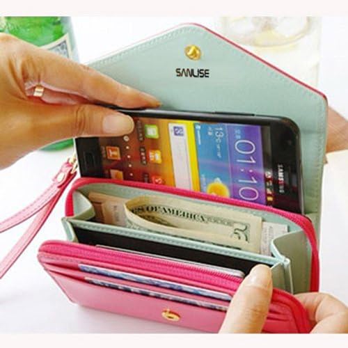 Sanlise New Multifunctional Envelope Wallet Purse Phone Case for Samsung Galaxy Note 2 N7100 -Pink