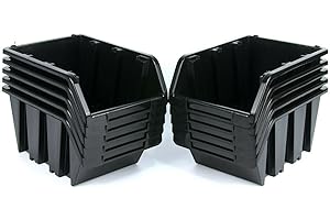 VALLE VERDE Lot de 10 boîtes empilables en plastique pour atelier, garage, noir, 20 cm x 29 cm x 15 cm