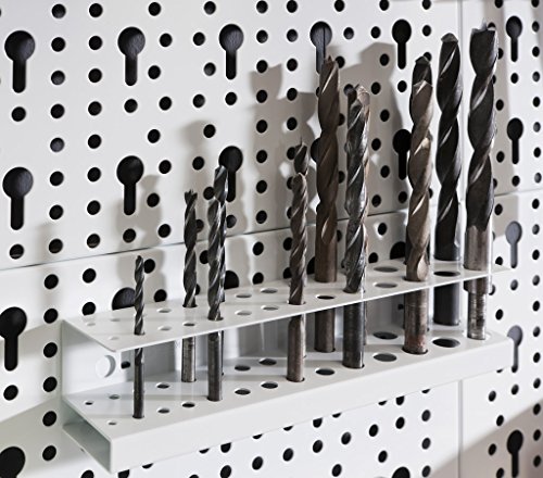 Element System Werkzeuglochwand aus Metall plus 19 teilig Werkzeughalterset inklusive Schrauben und Dübel, weiß, 11300-00004
