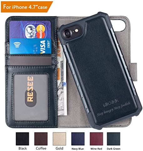 RESEE iPhone 7/8 Wallet Case, iPhone 6s/6 Case, [Detachable 2 in 1 Cover] PU leather Magnetic Case Flip Cover With Card Holder RFID Blocking Shock Absorption For Apple iPhone 4.7 Inch - Dark Green