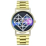 Uhren für Frauen, Mädchen Dame Herz Geometrie Dekoration Edelstahlband Quarz Schmuck Uhr