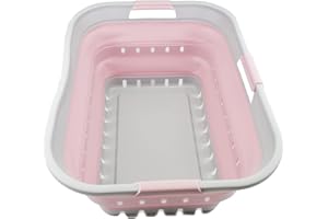 SAMMART 42L Faltbarer Wäschekorb aus Kunststoff - Faltbarer Pop-Up-Aufbewahrungsbehälter/Organizer - Tragbarer Wäschekorb - Platzsparender Wanne(1, Grau/Blassrosa)