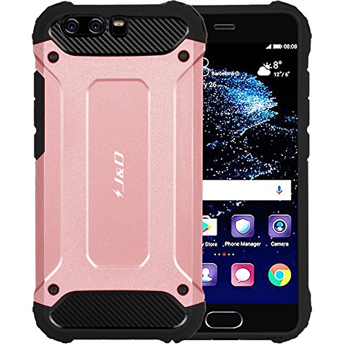 Huawei P10 Funda  J D  Armadura Delgada   Doble Capa   Protecci  n Pesada  H  brida Resistente Funda Protectora y Robusta para Huawei P10 - Rose Oro