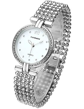 JSDDE Uhren,Elegant Frau Damen Armreif Armbanduhr Strass Damenuhr Fünfreihig-Perlen-Band Analog Qaurzuhr,Silber...