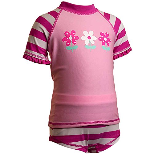 H2O Frilly Flower Sunsafe UPF40+ Girls and Babies Two Piece Top and Shorts Set - Pink Stripe - 18/23 Months