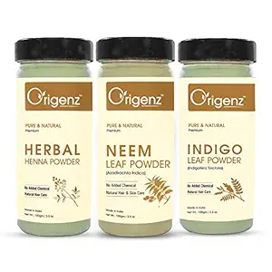 Origenz Premium Hair Care Combo (Herbal Henna Powder 100gm + Indigo Powder 100gm + Neem Powder 100gm)