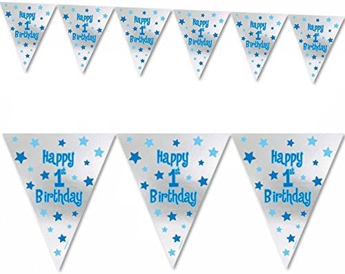 eMarkooz® Boy's Blue & Silver Happy 1st Birthday Pennant Banner Decoration PA