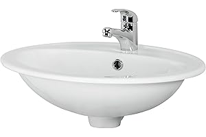 CERSANIT Waschbecken Oval | BxT: 53,5 x 41 cm | Unterbauwaschbecken | Handwaschbecken | Zentrales Hahnloch und Überlauf | Waschbecken aus Keramik | Glasierte Oberfläche | Weiß