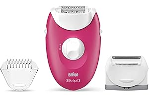 Braun Silk-épil 3 Epilator for Women for Long-Lasting Hair Removal, Shaver and Trimmer Head & Trimmer Comb, 20 Tweezer System, UK 2 Pin Plug, 3-410, White/Pink