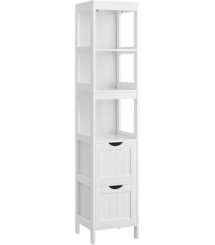 Meuble De Salle De Bain étroit Pour Coin – 3 Tiroirs Tissu, Rangement Ouvert/fermé, Style Industriel Blanc - 8