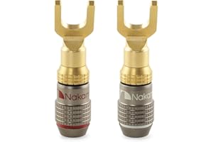 Nakamichi FanLock Excel Series 24k placcato oro connettore a forcella spina a banana 10 AWG - 18 AWG calibro 4mm per altoparlanti amplificatore Hi-Fi cavo connettore rapido, 2 pezzi (1 paio)