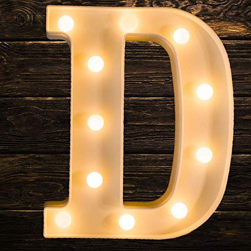 Vimlits Battery Letters Warm White LED Light Sign Alphabet A-Z Plastic Marquee Lamp,Lighting up Words, for Birthday Wedding Party Bar Bedroom Wall Hanging Decor-D