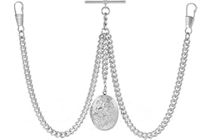 BOSHIYA Taschenuhrkette mit T Bar Endstück Gesamtlänge 73cm Doppel Albert T-Bar Taschenuhr Kette 3 Haken für Weste Knopfloch Gold