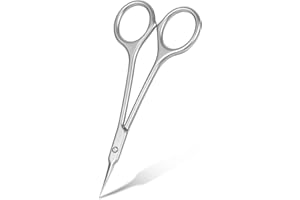 Beugo Tijeras Profesionales para Uñas, Inoxidable Tijeras para cuticulas, Curvas, Extra afiladas, Tijeras de Belleza para Uñas, Cejas, Bigote, Piel Muerta, A-Plata