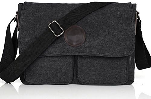 Ecokaki(TM) Vintage Canvas Leather Messenger Bag Traveling Briefcase Shoulder Bag for Men and Women, Black by Ecokaki