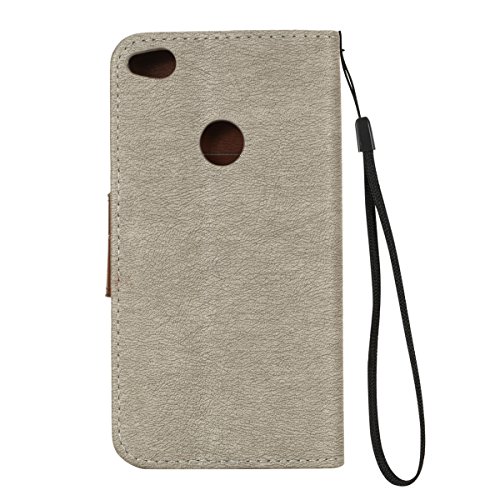 Huawei P8 Lite 2017 Lederhülle,Huawei P8 Lite 2017 Brieftasche,JAWSEU Vintage Retro Grau Braun Magnetverschluss Bookstyle Lanyard/Strap Kunstleder PU Leder Brieftasche Hülle Wallet Case Flip Cover Hüllen Etui Silikon Back Rückseite Cover mit [Ständerfunktion] und [Kartenfächer]für Huawei P8 Lite 2017+1xSchwarz Glitzer Bling Eingabestift-Grau Braun - 3