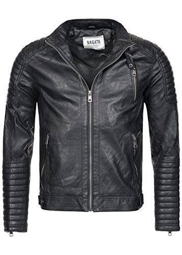 Nagata Herren PU Kunstleder Jacke 70171107, Stehkragen, Meshfutter, schwarz, Gr:XXL