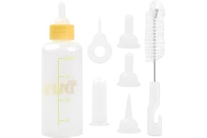 HOAAIGO Set di Bottiglie per Animali Domestici, Biberon per Cuccioli di Cane Gattino, Silicone Piccoli Bottiglia per l'alimentazione con Mini Capezzoli di Ricambio per Animali Appena Nati (Piccolo Giallo)