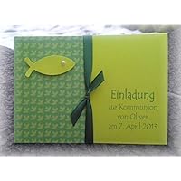 Einladung Einladungskarte Kommunion Konfirmation Taufe Fisch personalisierbar grün apfelgrün maigrün dunkelgrün hellgrün