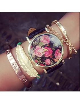 Fenkoo Damen Modeuhr Quartz Chronograph PU Band Armbanduhr / Blume / Armband Schwarz / Blau / Grün / Rosa