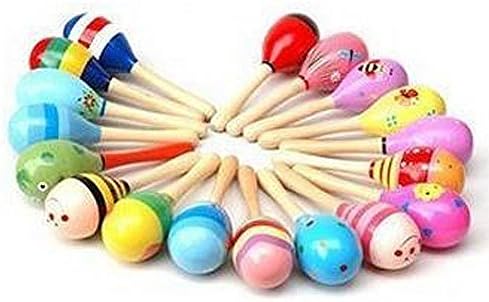 Simwood™ New Wooden Maraca Wood Rattles Egg Shaker Kids Musical Party Toddler Rattle Musical Wooden Toy
