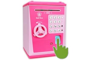 Fimleiy Kids Safe Bank with Fingerprint Password Talking ATM Piggy Bank for Real Money Toy Gift for 6-14 Years Old Boys Girls (Pink/Pink)