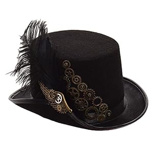 GRACEART Steampunk Negro Pluma Engranajes Parte Superior Sombrero