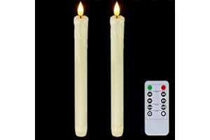Homemory 2 Pack 9.6 inch 3D Wick Flickering Flame Taper Candles with Remote and Timer, LED Candle Sticks Battery Power, Dripless Real Wax Window Candles