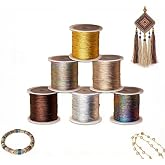 Vunanvu 6 Rolls Metallic Cord 0.4 mm x 50 m Glitter Thread for Crochet and Jewellery, 6 Colours (Gold, Silver, Pink, Blue, Gr