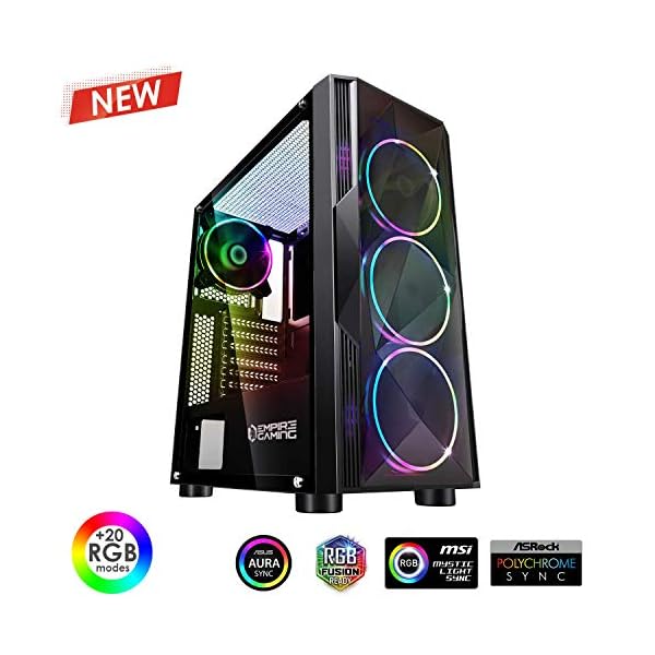 EMPIRE GAMING – Caja PC Gamer Diamond ARGB Torre Mediana ATX – Frontal Diamante Plexiglás y Pared Lateral de Vidrio…