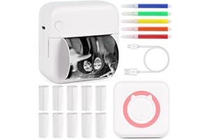 Mineup Mini Printer Portable Pocket Printer, Sticker Printer with 10 Rolls Printer Paper 5 Colored Pens 200DPI Thermal Photo Printer Machine Bluetooth Inkless Printer Gift for IOS/Android