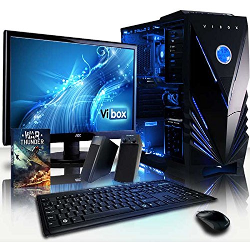 VIBOX Precision Komplett-PC Paket 2 Gaming PC - 3,9GHz AMD A4 Dual-Core APU, GT 710 GPU, preiswerte, Desktop Gamer Computer mit Spielgutschein, 19" Monitor, Tastatur & Mouse Set (DE QWERTZ), Blau Innenbeleuchtung, lebenslange Garantie* (3,7GHz (3,9GHz Turbo) superschneller AMD A4-6300 Dual-Core-APU / CPU-Prozessor, Nvidia GeForce GT 710 2GB Grafikkarte GPU, 8GB DDR3 1600MHz RAM, 500GB Festplatte, 400W 85+ Netzteil, Vibox blaues Gehäuse, FM2+ Mainboard, Ohne Windows Betriebssystem)